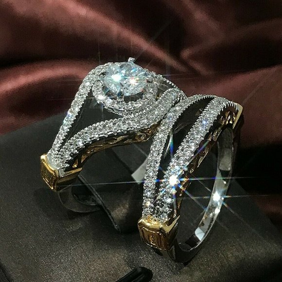 Jewelry - Luxury Two Tone 925 Silver White Sapphire Ring